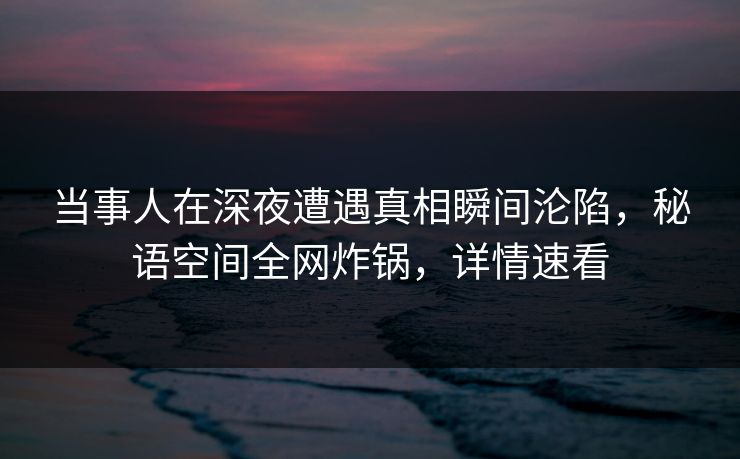 当事人在深夜遭遇真相瞬间沦陷，秘语空间全网炸锅，详情速看