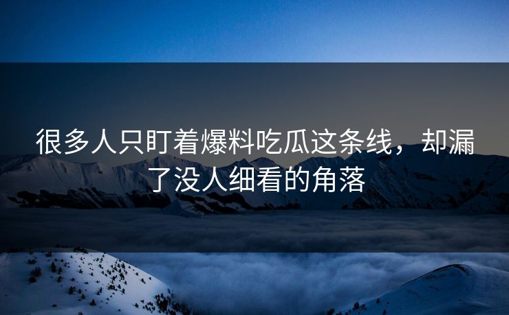 很多人只盯着爆料吃瓜这条线，却漏了没人细看的角落